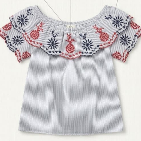 Zara Other - Zara Girls Embroidered Off-The-Shoulder Seer Sucker Top Size 9